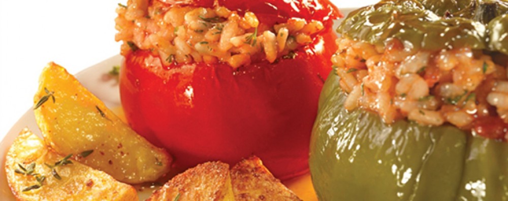 TOMATOES AND PEPPERS STUFFED WITH RICE